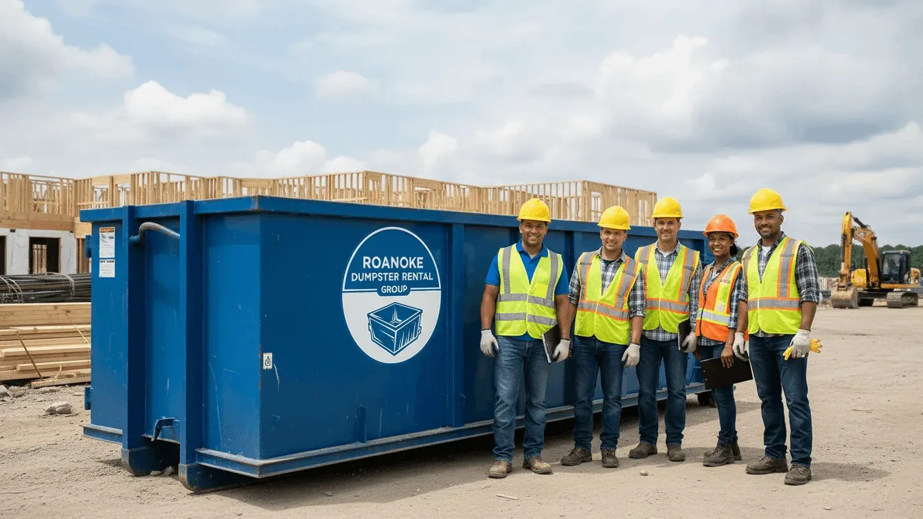 Roll-off dumpster on a residential construction site in Roanoke, VA