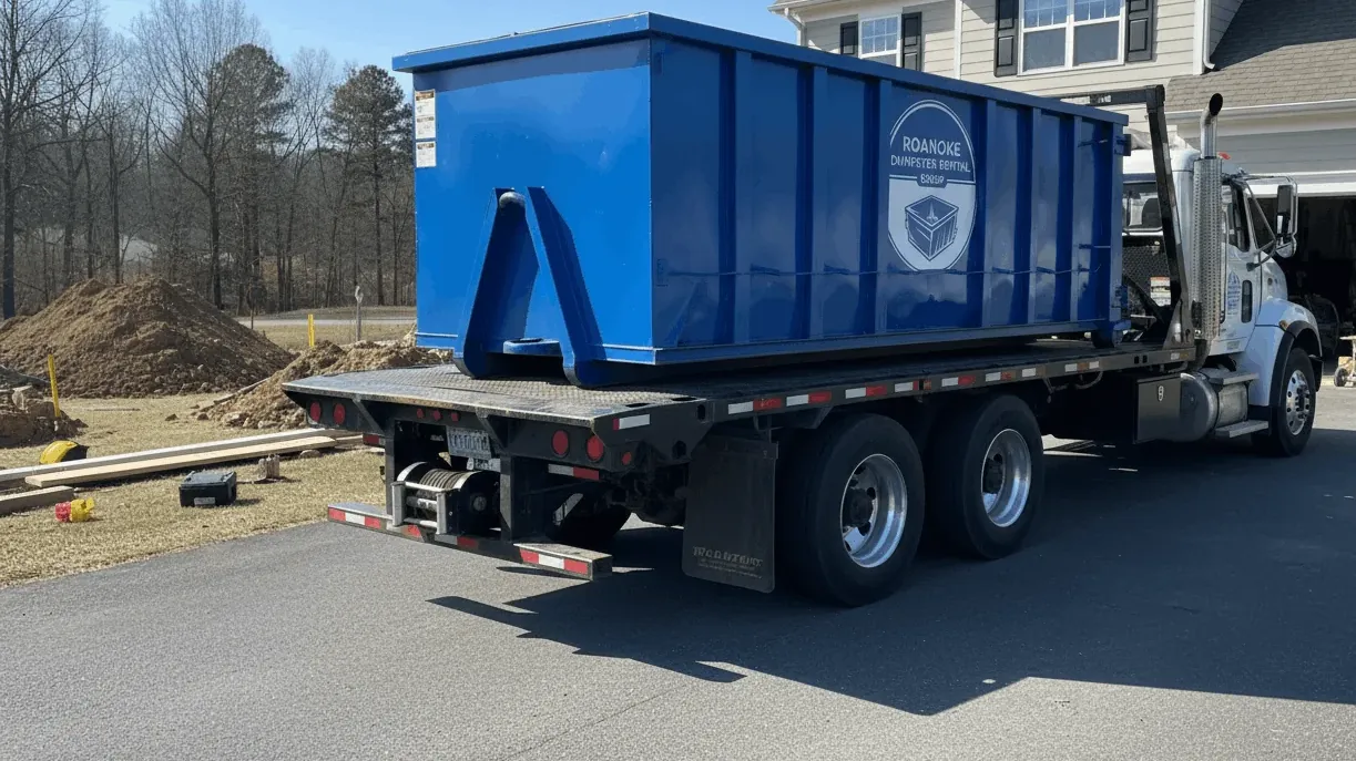 Roll-off dumpster delivery serving Hollins, Virginia from Roanoke Roll-off dumpster delivery serving Hollins, Virginia from Roanoke